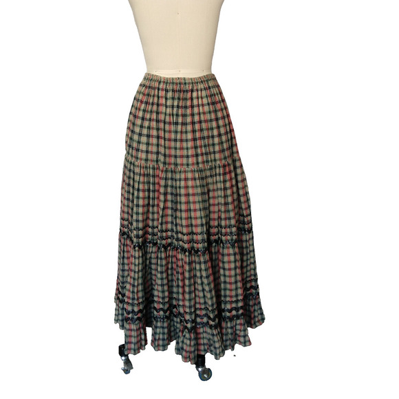 Anna Konya Vintage Plaid Maxi Skirt One Size Flannel Tiered Christmas Ric Rac - Picture 7 of 7